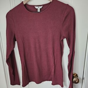 Banana Republic Ribbed Crew-neck Long Sleeve T-shirt In Burgundy- Women's Size M